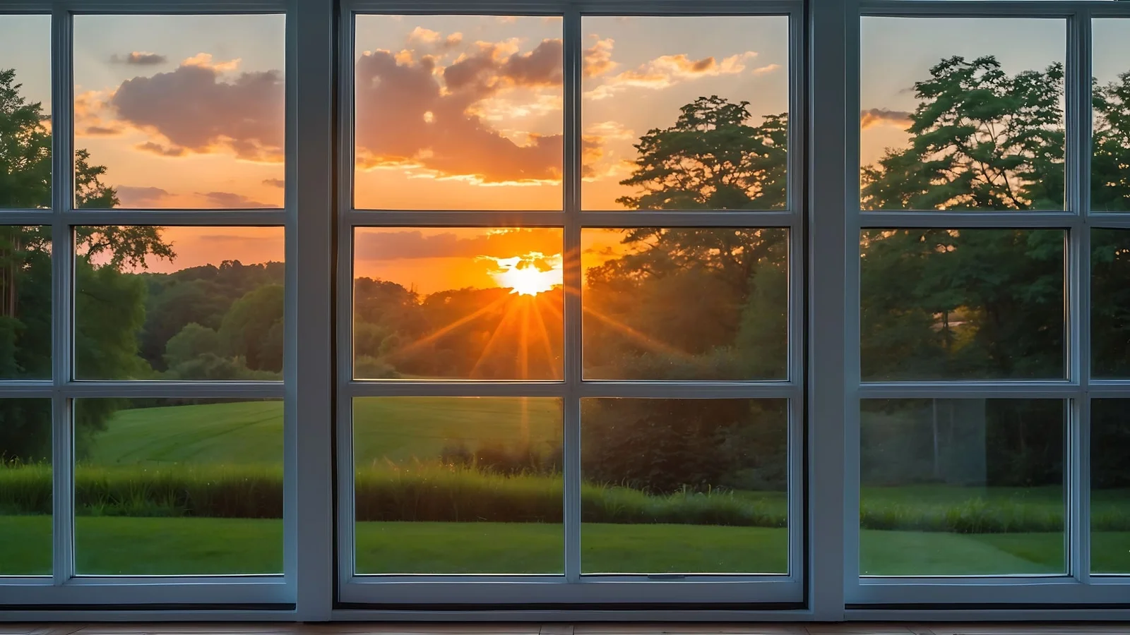 White-framed multi-pane windows with divided light grilles, clear glass, and clean sightlines